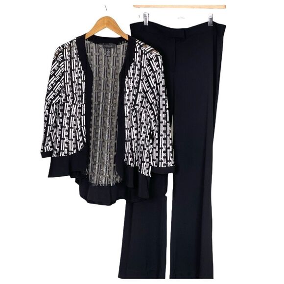 BLACK and White Sequin Beaded Open Front Jacket - Picture 11 of 13